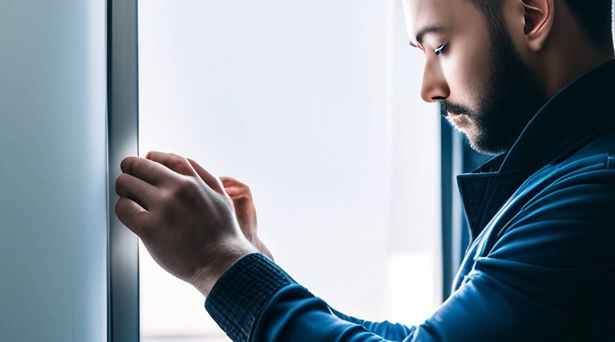 man installing window film image
