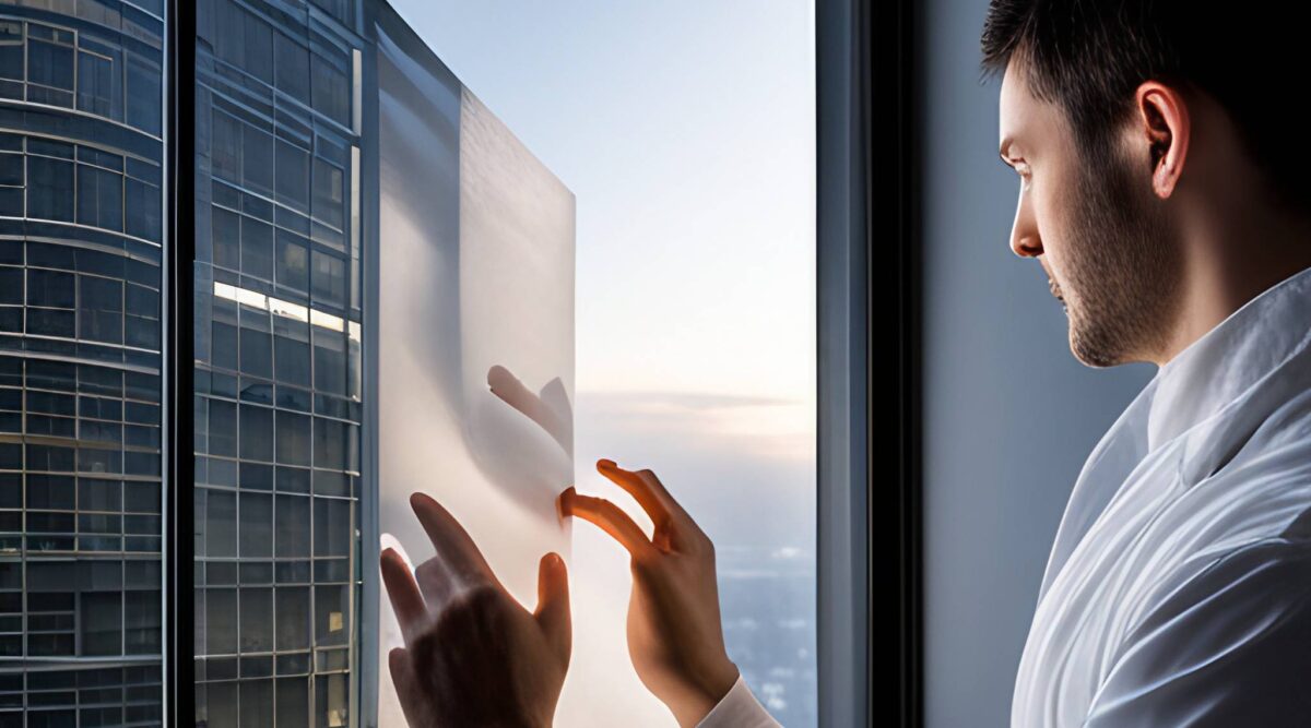 man installing window film image
