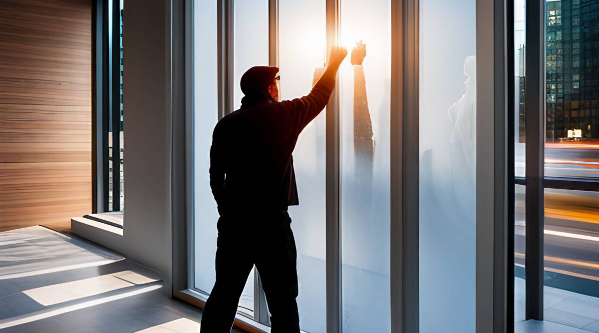 man installing window film image