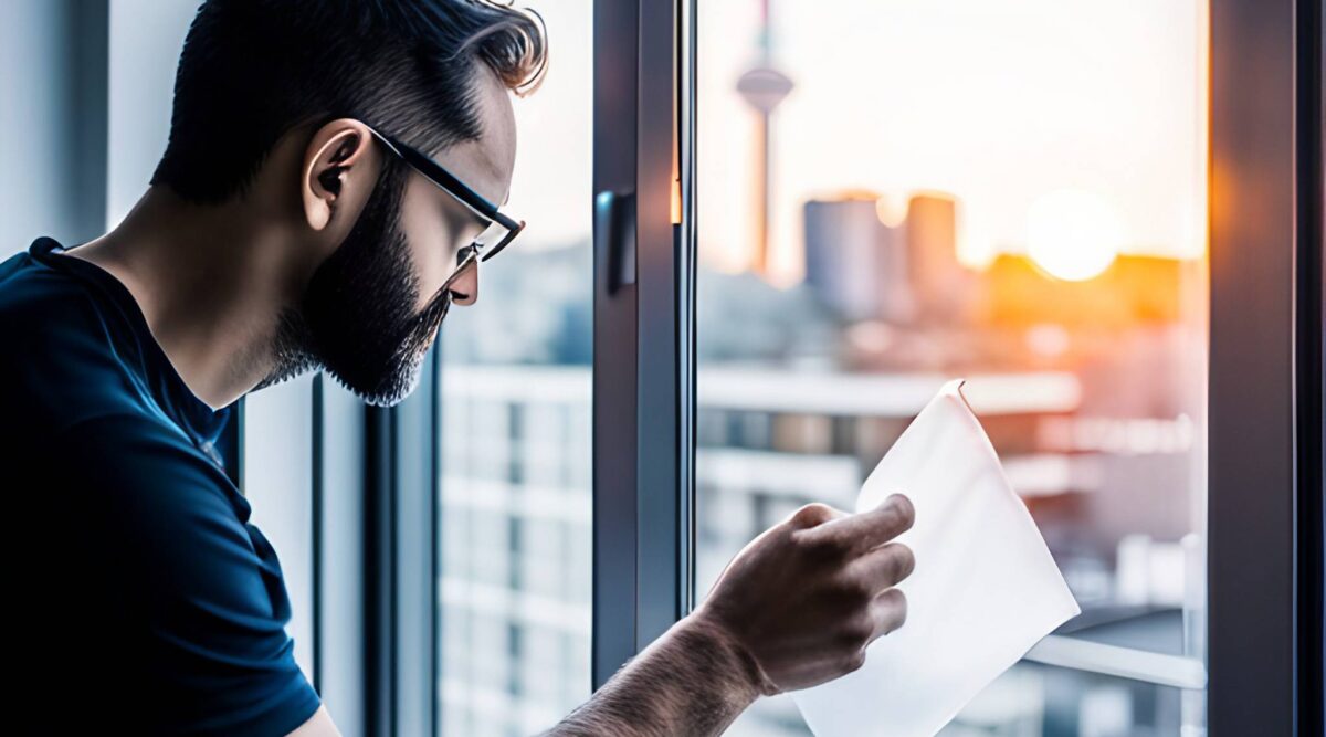 man installing window film image